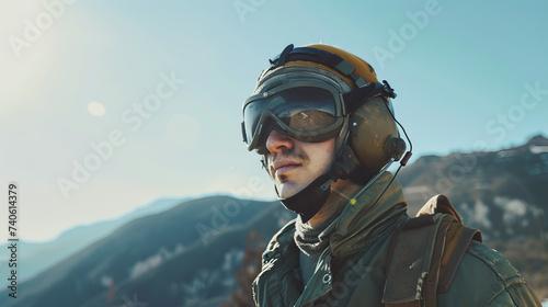 Close-up natural candid shot of drone pilot soldier outdoors, isolated shot