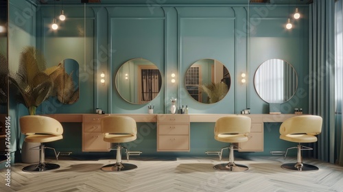 Elegant Beauty Salon Interior with Stylish Mirrors and Chairs for Professional Beauty Treatments and Relaxation Services
