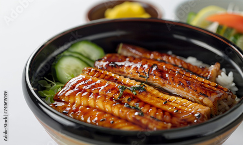 Unagi don, Japanese eel grilled with rice bowl. Japanese food recipe