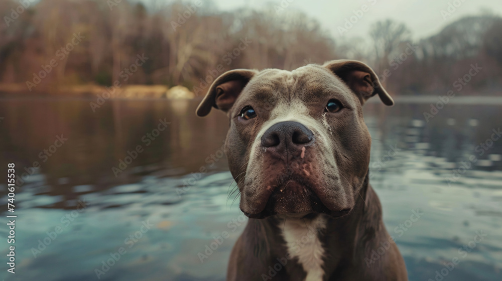 Photo of a portrait of a pit bull dog