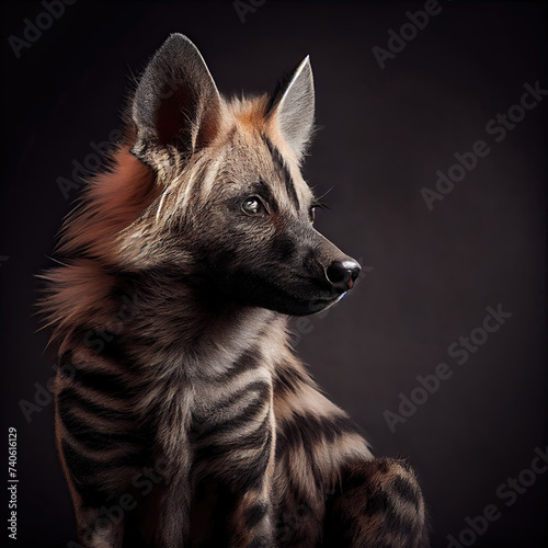 Foto Elegant Striped Hyena Portrait In Professional Studio Setting