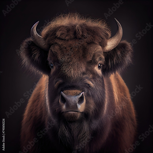 Wood Bison Portrait in Studio with Artistic Lighting