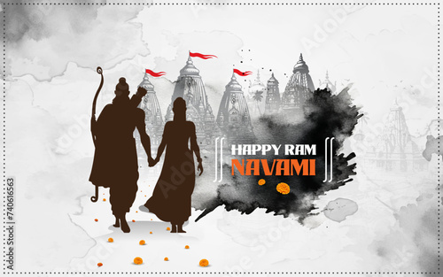 Happy Shree Ram Navami Background Vector, Lord Rama and Lady Sita walking together