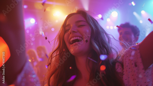 Beautiful young women celebrating fun at party, tubers atmosphere 