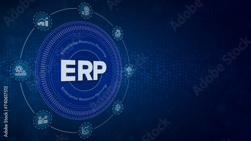 ERP Cloud System Software Automation - Enterprise Resource Planning (ERP) solution software or application construction concept on virtual screen. photo