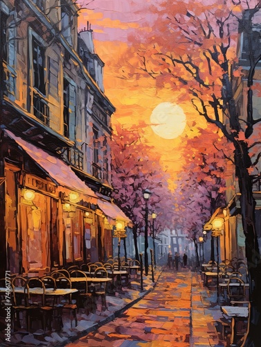 Twilight Romance  Parisian Street Sunset Painting
