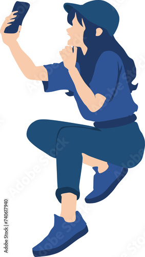 Wallpaper Mural スマホで写真撮影する女性のイラスト Torontodigital.ca