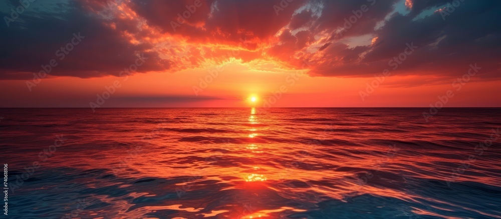 Glorious sunset over the tranquil ocean waves bringing peace and serenity