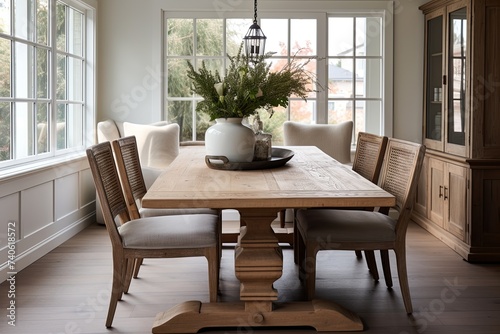 Rustic Farmhouse Wooden Dining Table Set with Cushioned Chairs: Cozy and Charming