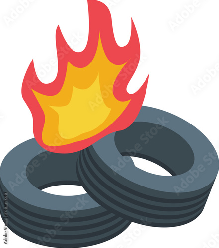 Protest tires fire icon isometric vector. Conflict support. Religion person photo