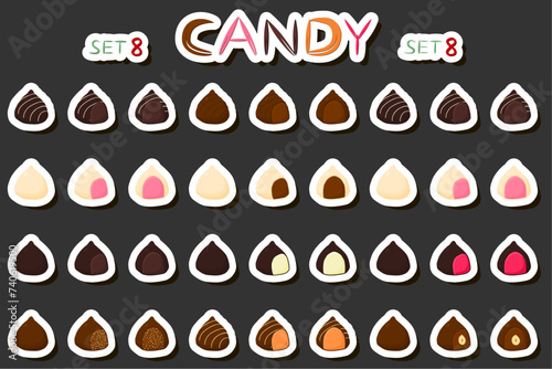Illustration on theme beautiful big set sweet chocolate candy bonbon