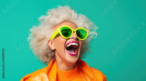 Exuberant Elderly Woman in Green