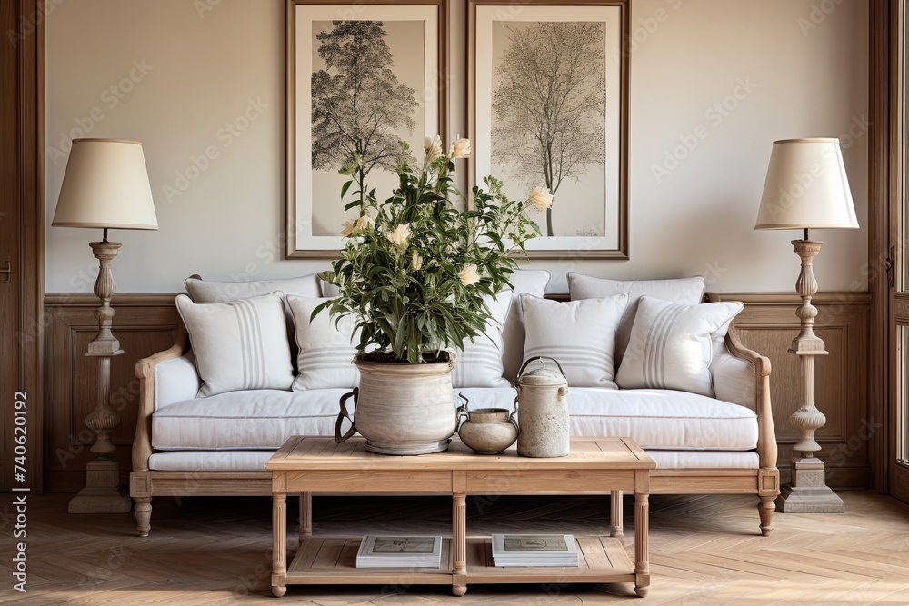 French Country Sofa Elegance: Serene Room with Solid Wooden Elements French Country Sofa Elegance: Serene Room with Solid Wooden Elements