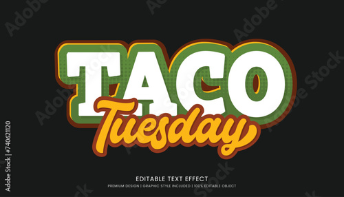 taco tuesday mexican food editable 3d text effect template bold typography and abstract style, food logo and fast food brand