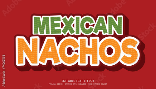 mexican nachos editable 3d text effect template bold typography and abstract style, food logo and fast food brand