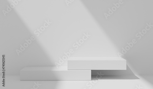 podium used for presentation business  studio background products display scene with sunlight. stand to show cosmetic products. backdrop  mockup. 3d render pedestal composition with shadow on wall.