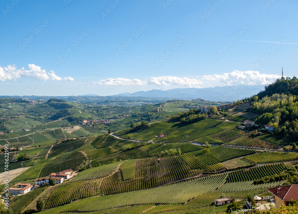 View of Langhe vineyards from La Morra, UNESCO Site, Piedmont, Italy View of Langhe vineyards from La Morra, UNESCO Site, Piedmont, Italy