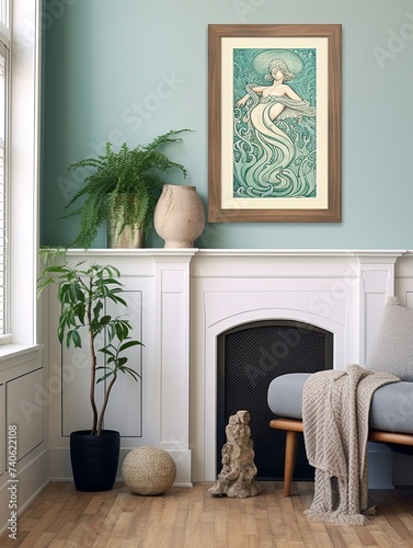 Vintage-Inspired Art Nouveau Seascape Art Print - Coastal Ocean Wall Decor
