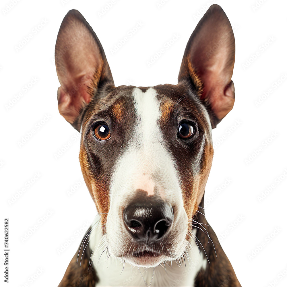 front view close up of a Bull Terrier face isolated on a white background