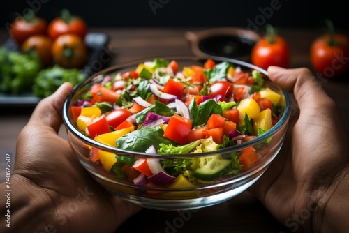 fresh vegetable salad, tomatoes, peppers, cucumbers