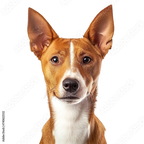 front view close up of a Basenji face isolated on a white background