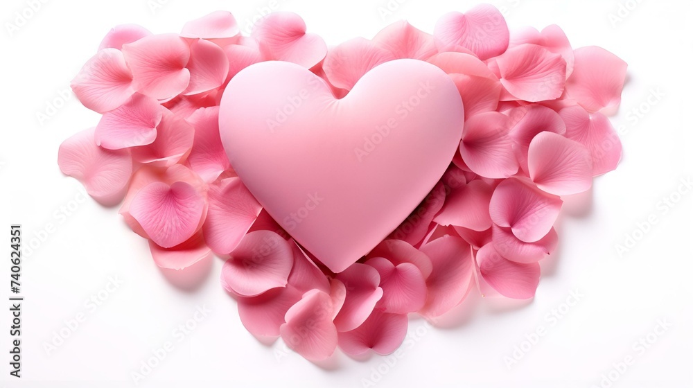 Decorative white heart with flower petals on a pink background