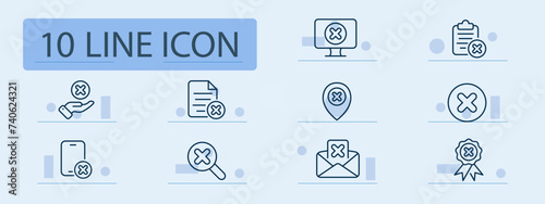 Cancel set line icon. X mark, rejection, termination, annulment, disapproval. Pastel color background. Vector line icon for business and advertising