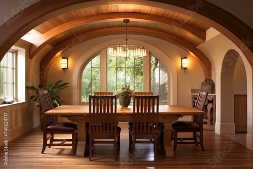 Arch Ceiling Dining Room Wooden Dining Table Designs: Inspiring Ideas