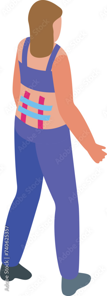 Back kinesio taping icon isometric vector. Medical sport. Pain muscle Back kinesio taping icon isometric vector. Medical sport. Pain muscle