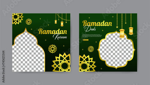 Collection of luxury ramadan sale social media post templates. Square banner design background.