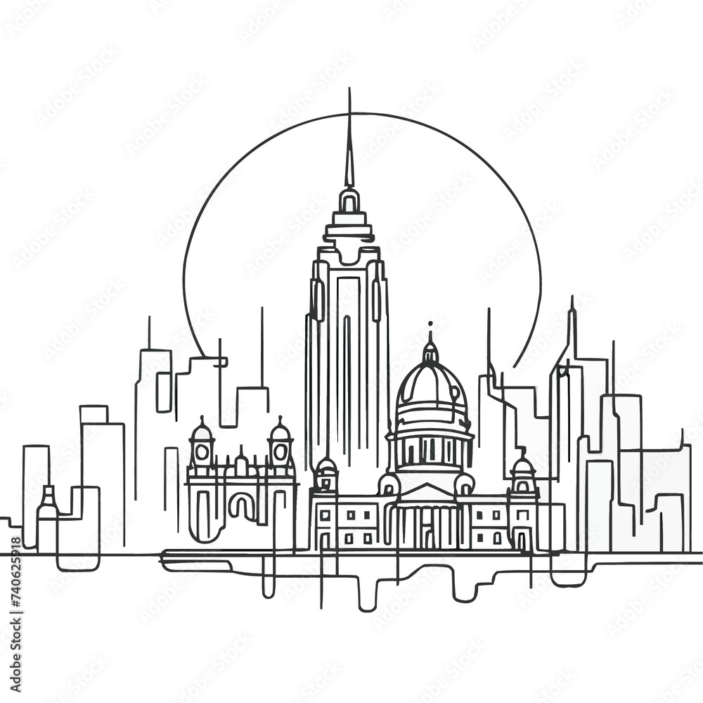 city, illustration in vector style, simple continuous line drawing, minimalism, on a white background city, illustration in vector style, simple continuous line drawing, minimalism, on a white background