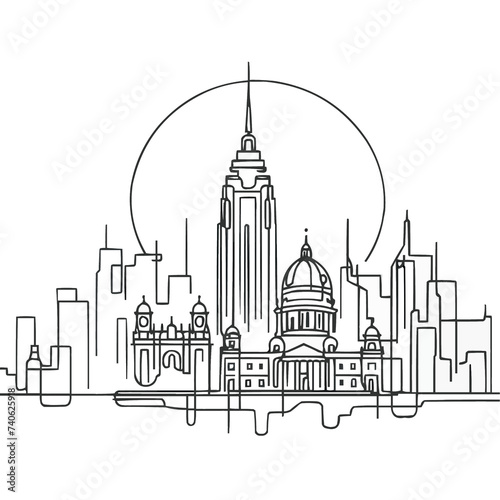 city, illustration in vector style, simple continuous line drawing, minimalism, on a white background	