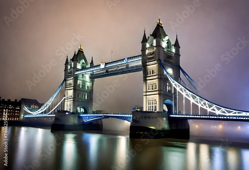 The bridge spans the River Thames, which appears dark in the night.