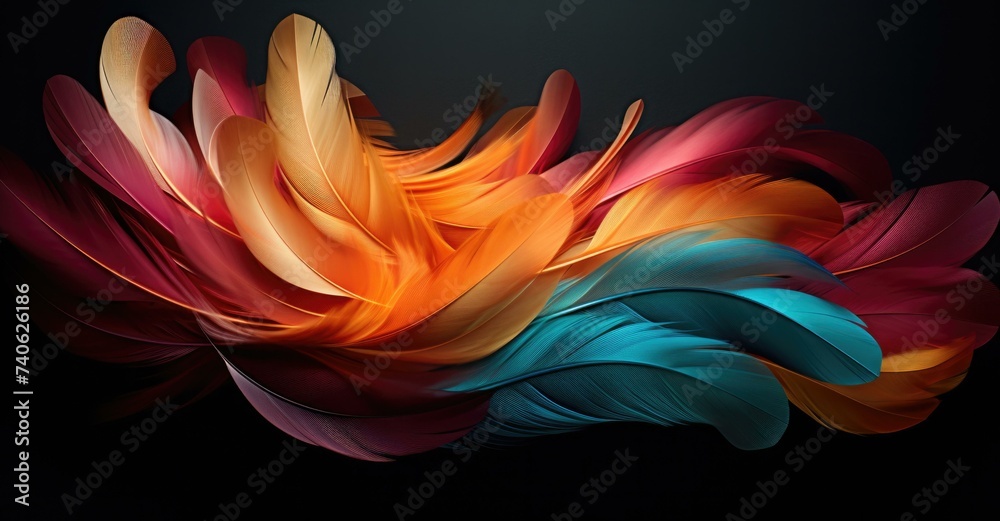 A colorful feather is flying in the air. Generative AI. A colorful feather is flying in the air. Generative AI.