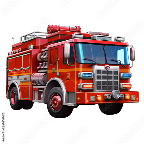 Red fire truck on transparent background