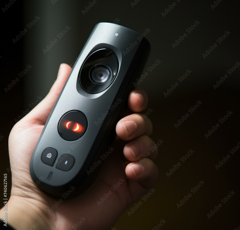 A person holding a remote control. Generative AI. A person holding a remote control. Generative AI.