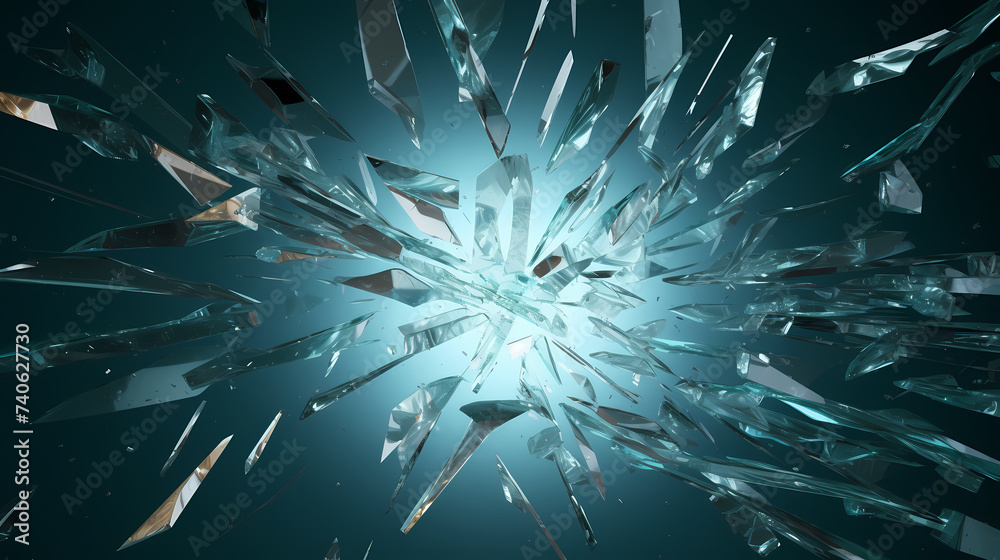 Fototapeta premium Broken scattered glass broken illustration crack explosion, debris destruction