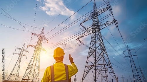 Wallpaper Mural Professional electrician repairing high voltage power lines on transmission tower Torontodigital.ca