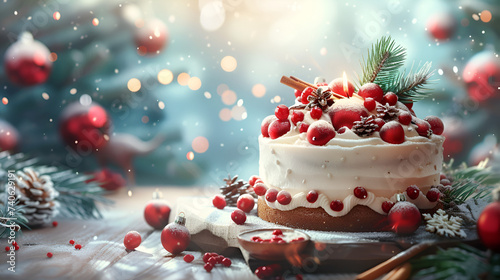 Christmas Cake and Sweets on Table  Festive Desserts for Holiday Celebration  Christmas Breakfast Spread  Generative Ai  