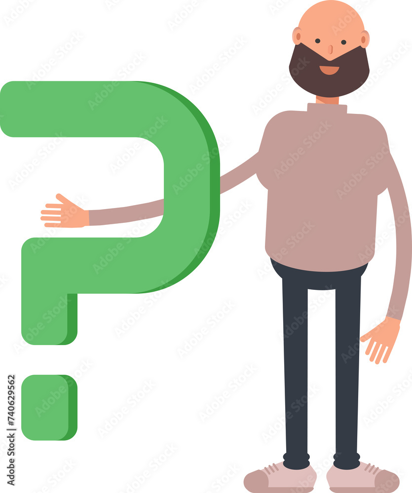 Beard Man Character and Question Mark
Beard Man Character and Question Mark