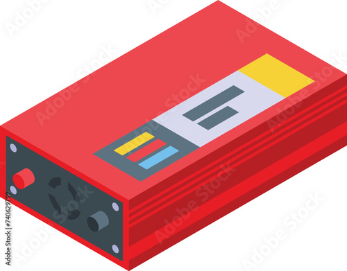 Red metal inverter icon isometric vector. Solar energy power. House panel cell