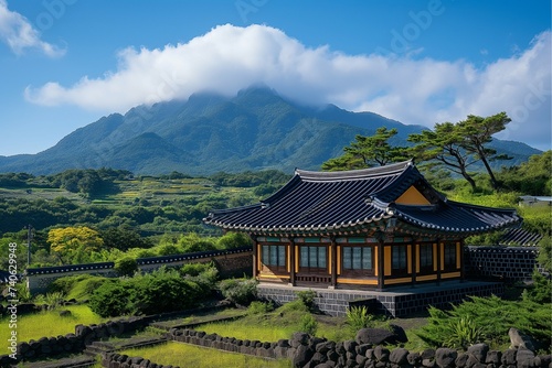 Landmarks of South Korea, featuring the beautiful islands and the scenery of Jeju Island. generative ai