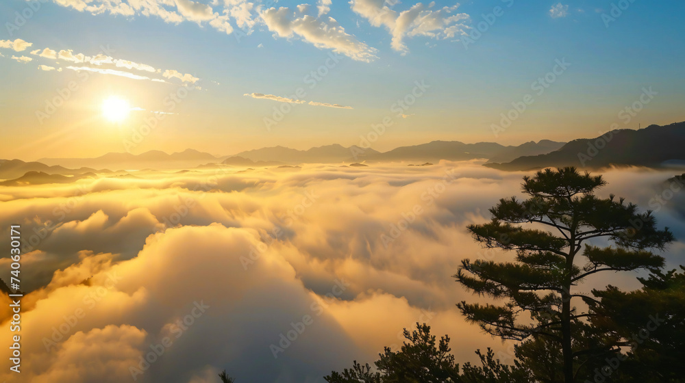 A sea of clouds at the top of the mountain in Kyoto.