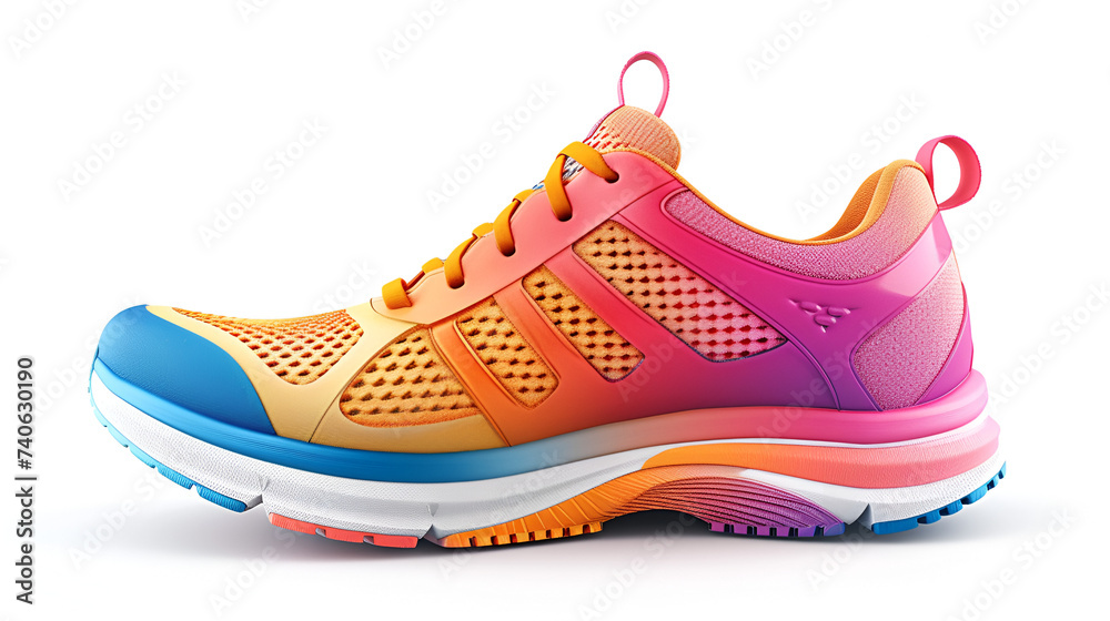 Colorful Running Sneakers Mockup, Vibrant Sports Shoes on White Background, Athletic Footwear for Fitness and Exercise, Active Lifestyle Concept, Isolated Design Template, Generative AI

