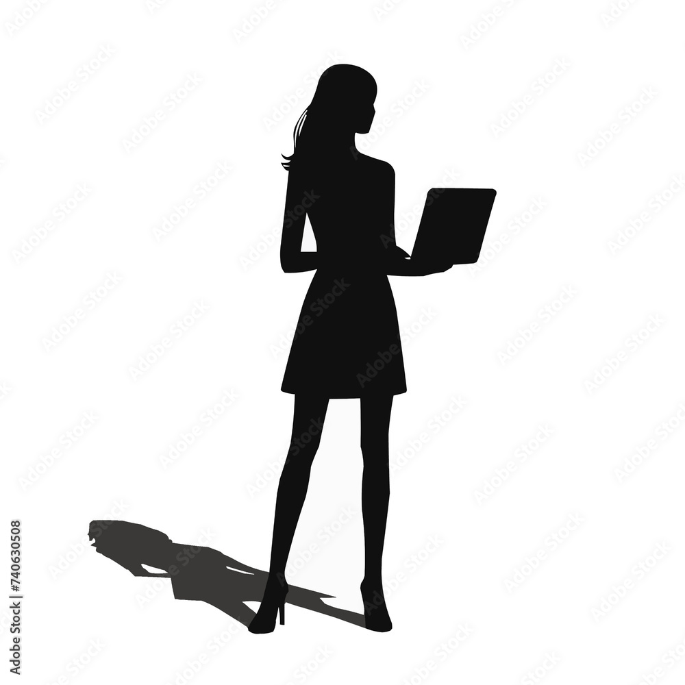 woman laptop, silhouette in vector style, simple drawing, minimalism, on a white background silhouette of a woman with a laptop woman laptop, silhouette in vector style, simple drawing, minimalism, on a white background silhouette of a woman with a laptop