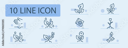 Plants set line icon. Seeds, planting, gardening, horticulture, agriculture, growth. Pastel color background. Vector line icon for business and advertising