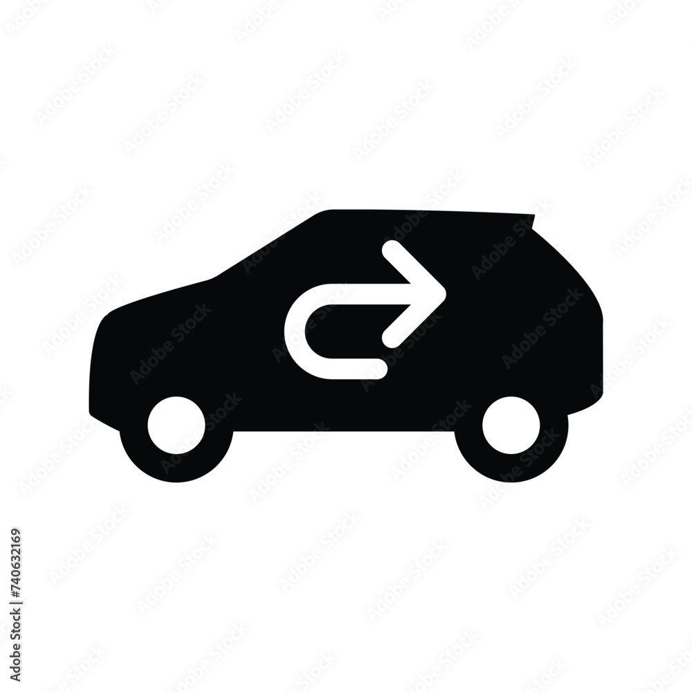 Recirculating air car icon design. Isolated car with a reversing arrow inside.