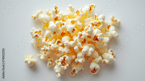 Delicious Popcorn on White Background, Tasty Snack for Movie Nights and Leisure Time, Popped Corn Kernels with Butter Flavor, Isolated Popcorn for Cinematic Experience, Generative AI

