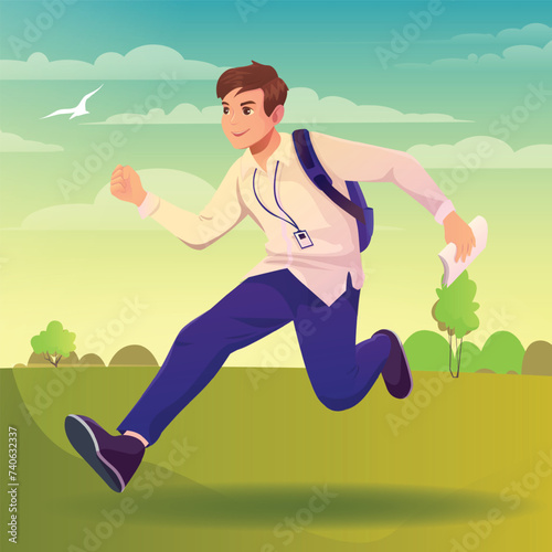Enthusiastic man making step forward. Free independent inspired person. applying for a job, Energy, aspirations, ambitions and inspiration concept. Graphic vector illustration