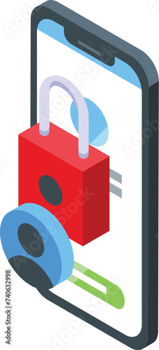 Locked online content icon isometric vector. Phone parental control. Service lock